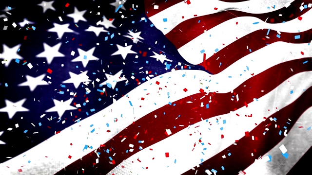 五彩纸屑飘落在美国国旗上视频素材