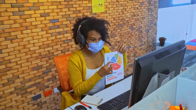 一个非洲裔拉丁妇女正坐在办公室里工作视频素材