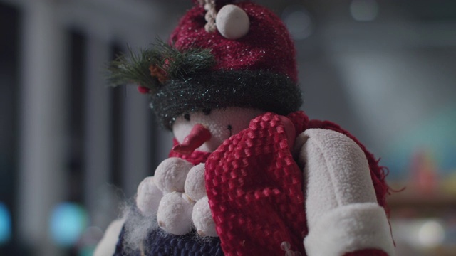 人们为圣诞节制作了一个长着胡萝卜鼻子的雪人视频下载