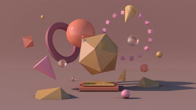 米色、粉色、橙色等几何形状。抽象动画，3d渲染。视频素材