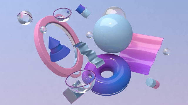 蓝色，粉色，紫色的几何形状。抽象动画，3d渲染。视频素材