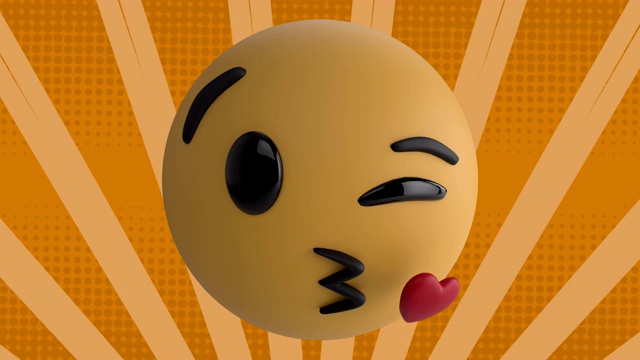 一个在背景橙色线条上接吻的表情符号的动画视频下载