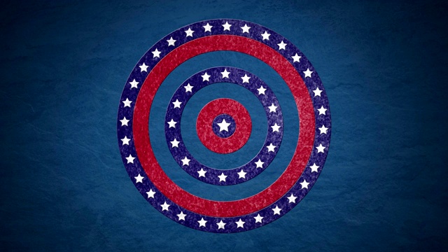 动画的圆形旋转与美国国旗星星和条纹在蓝色的背景视频素材