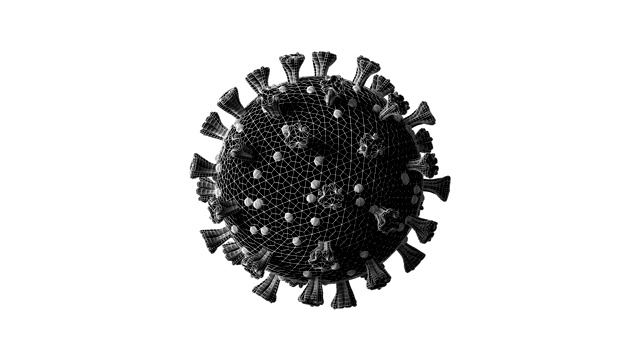 在旋转的Covid - 19冠状病毒细胞上的3个红板动画包视频下载