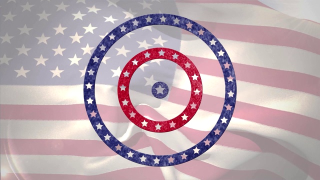 动画圆圈旋转与美国国旗星星和条纹在挥舞的美国背景视频素材