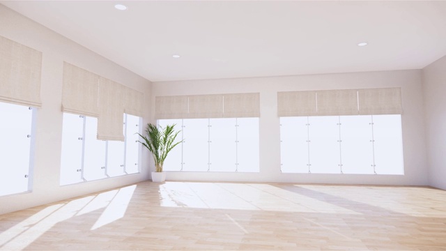 复古的空房间内部与木地板在白色墙壁的背景。三维渲染视频素材