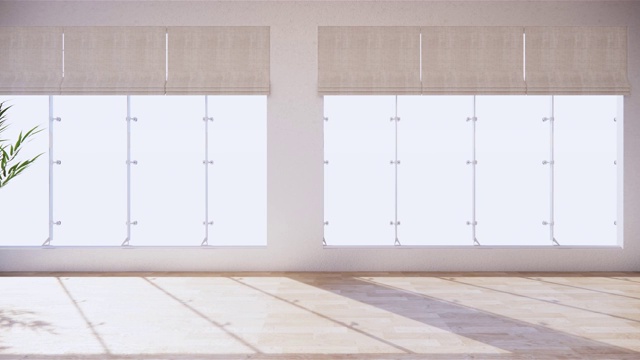 复古的空房间内部与木地板在白色墙壁的背景。三维渲染视频素材