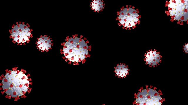 冠状病毒细胞在黑色背景上旋转的动画视频素材