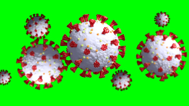 绿色屏幕上冠状病毒细胞旋转的动画视频素材