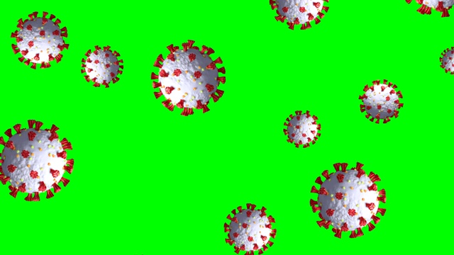 绿色屏幕上冠状病毒细胞旋转的动画视频素材