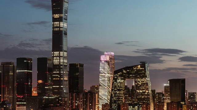 T/L TD鸟瞰图北京天际线和市中心黄昏/北京，中国视频素材