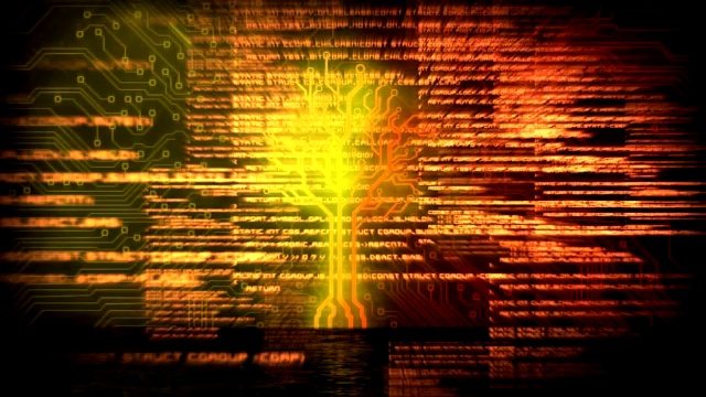 动画树由霓虹灯，橙色和黄色的线在数据处理。视频下载