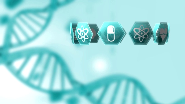 动画中的图标在绿色背景上的DNA链在一个圆圈中移动视频下载