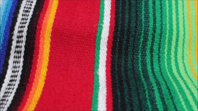墨西哥雨披背景，墨西哥文化编织编织的条纹纺织图案的传统颜色视频素材