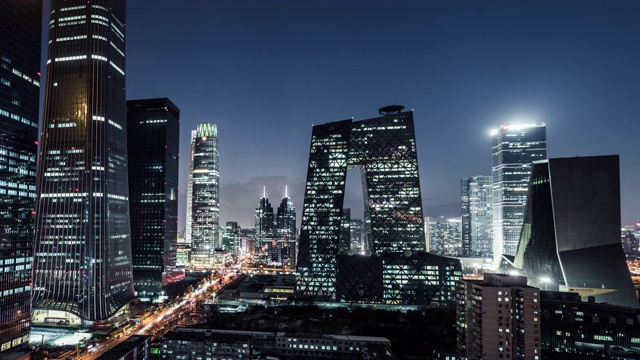 T/L鸟瞰图北京天际线和市中心在晚上/北京，中国视频下载