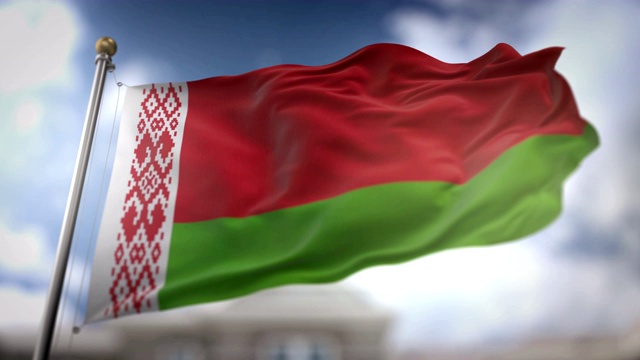 白俄罗斯国旗飘扬的慢动作3D渲染蓝天背景-无缝循环4K视频下载