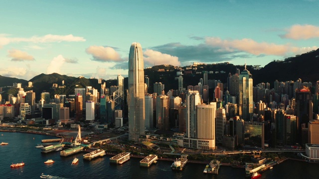 航拍香港城市天际线视频下载