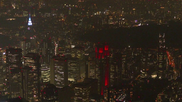 日本东京，东京Met政府大楼点亮红色视频下载