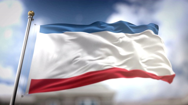 克里米亚旗帜挥舞慢动作3D渲染蓝天背景-无缝循环4K视频素材