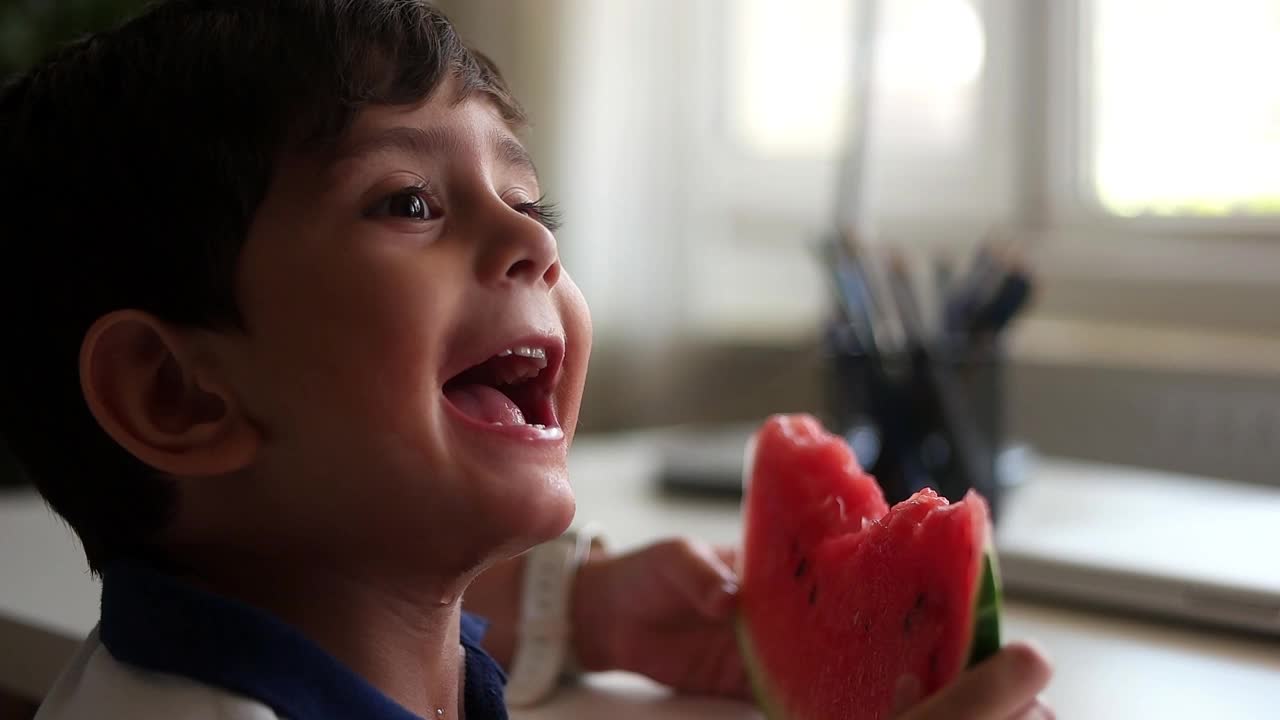 可爱的小男孩在吃西瓜视频下载