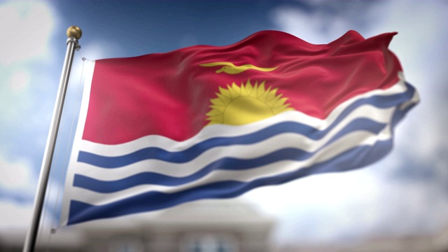 基里巴斯旗帜挥舞慢动作3D渲染蓝天背景-无缝循环4K视频下载