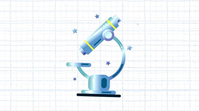 显微镜在白色背景下的蓝色网格的动画视频下载