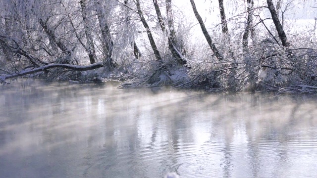 冬季河流景观有雾视频素材