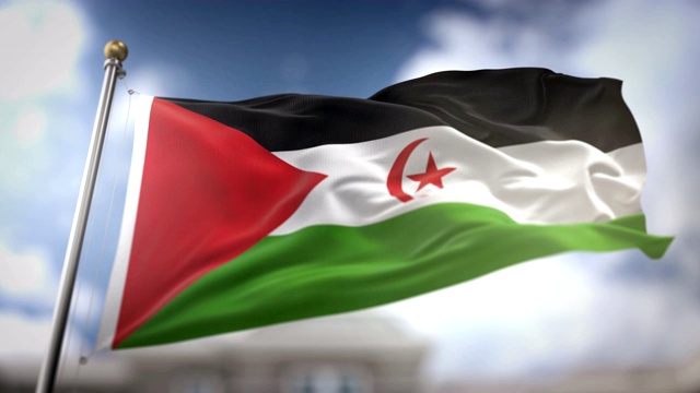 阿拉伯撒哈拉民主共和国国旗挥舞慢动作3D渲染蓝天背景-无缝循环4K视频素材