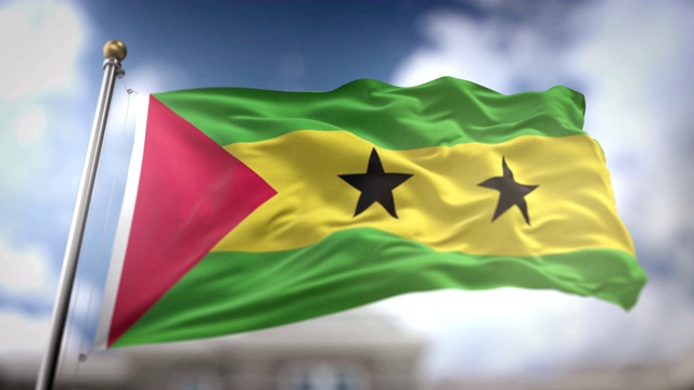 São Tomé和Príncipe旗帜挥舞慢动作3D渲染蓝天背景-无缝循环4K视频素材