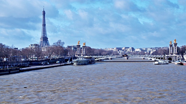 埃菲尔铁塔。巴黎。桥。河。视频素材