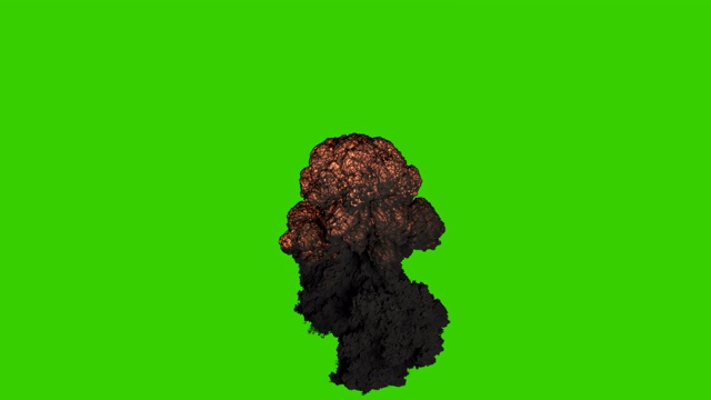 燃料爆炸，浓烟滚滚。爆炸产生黑烟，炸药爆炸。视觉特效动画在绿色屏幕前。视频素材