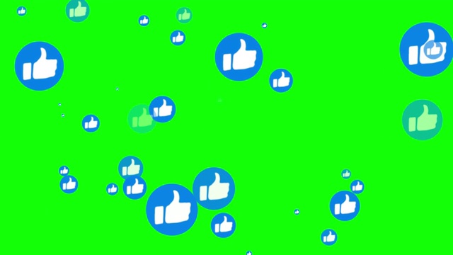4K动画喜欢社交媒体图标浮动在绿色色度键背景。视频下载