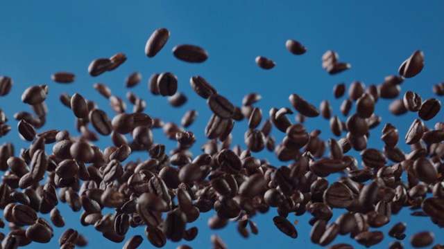 蓝色背景下的咖啡豆视频下载