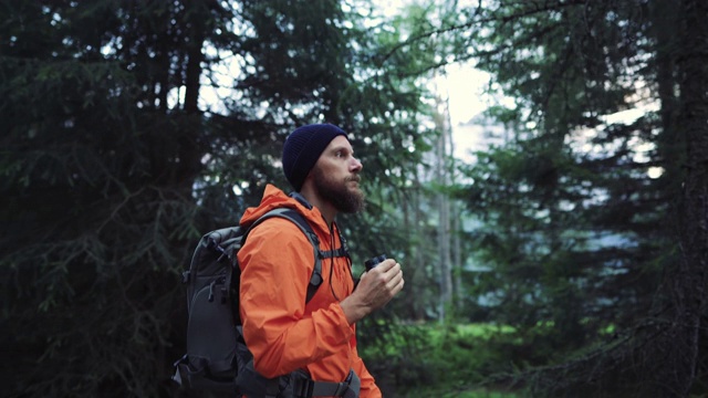 人在白云石的森林里徒步行走，沉浸在大自然中视频下载
