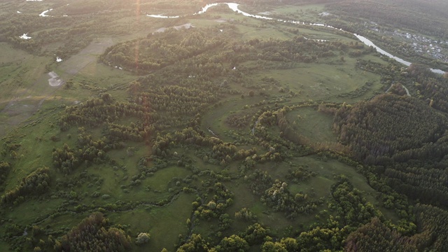 夏季白天景观中的绿色落叶林鸟瞰图。从态度俯视。夏季欧洲森林的无人机视图视频素材