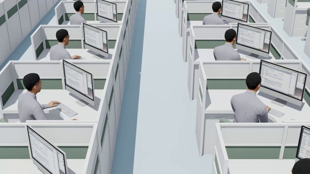 许多人在巨大的办公空间的格子间工作，4K业务概念股票视频视频下载