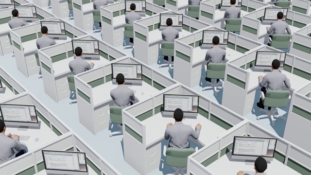 许多人在巨大的办公空间的格子间工作，4K业务概念股票视频视频素材