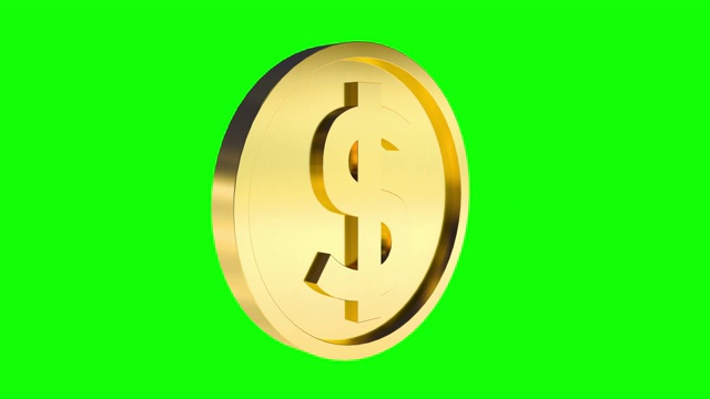 单美元符号硬币旋转循环动画。金币可循环绿屏视频下载