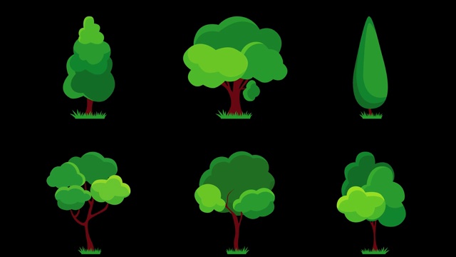 一套动画不同的植物和树木的插图。视频下载