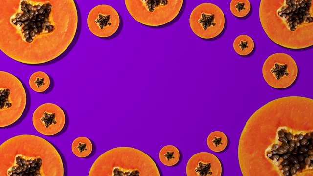 木瓜片与复制空间构成在紫色的背景视频素材