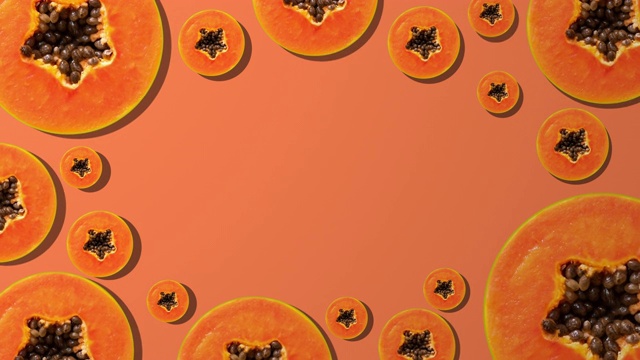 木瓜片与复制空间构成在橙色的背景视频素材