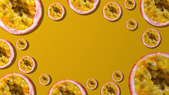 百香果片与复制空间组成在橙色的背景视频素材