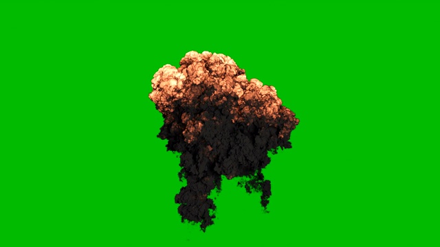 爆炸一种带有大量黑烟的炸药或燃料的强烈爆炸爆炸产生黑烟，炸药爆炸。视觉特效动画在绿色屏幕前。视频素材