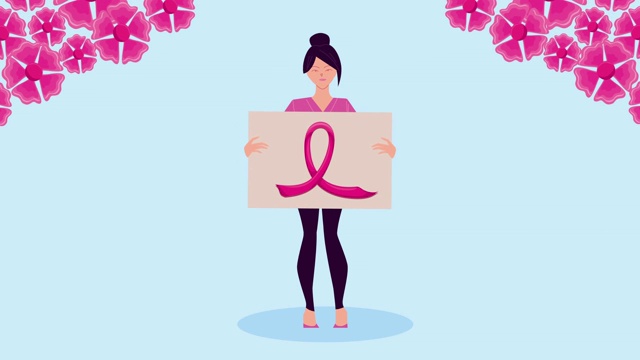 乳腺癌运动动画与妇女和丝带在标签视频下载