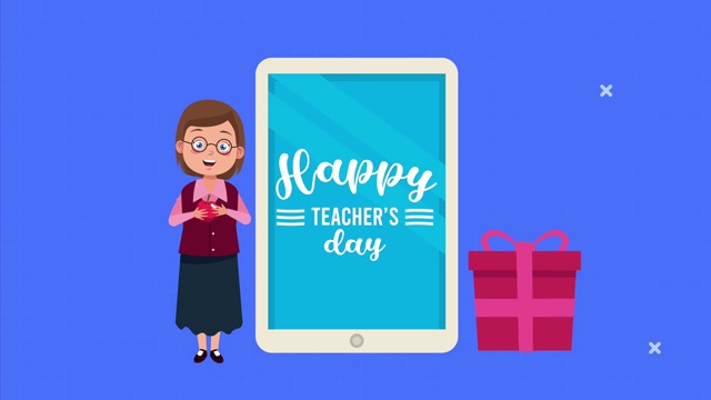 快乐教师节动画字母与女老师和智能手机视频下载