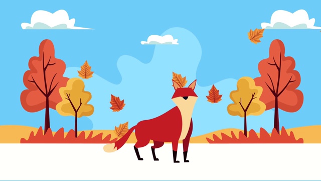 你好秋季动画与野生狐狸在森林景观场景视频下载