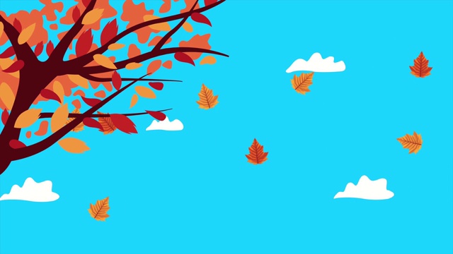 你好秋季动画与树枝和树叶视频下载