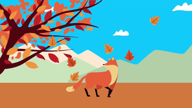 你好秋季动画与野生狐狸在景观视频下载