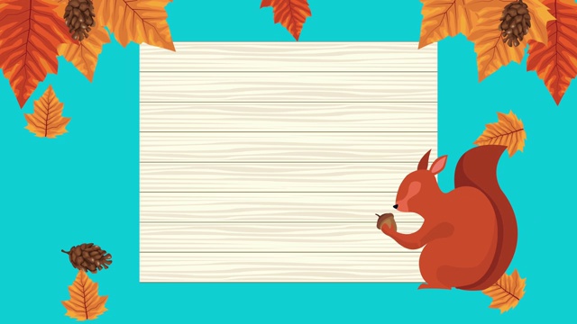 你好秋季动画与松鼠和树叶的框架视频下载