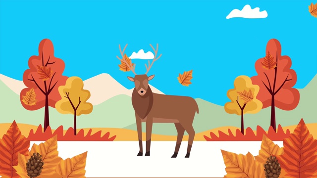 Hello秋季动画与驯鹿在景观视频下载